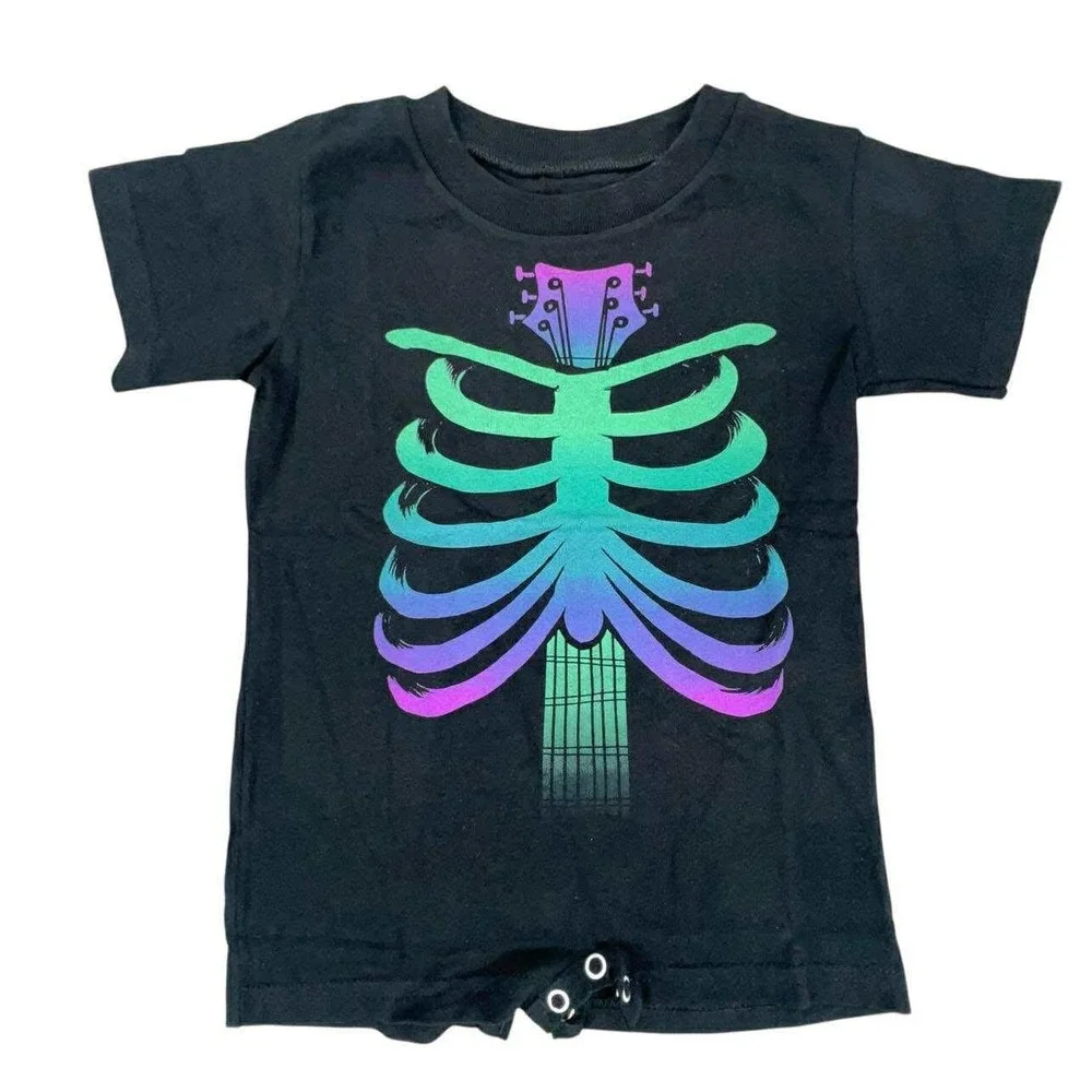 Mad Engine Baby 24M Black Guitar Skeleton Graphic Tee‎ Romper Bodysuit NEW